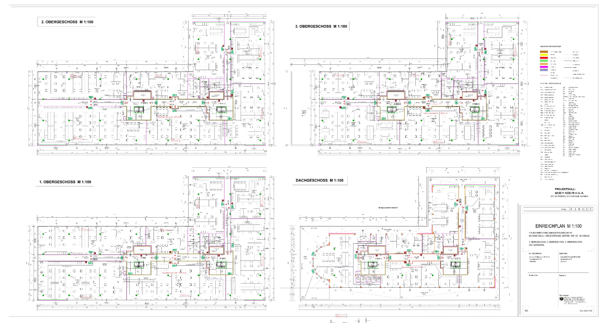 Grundrisse Obergeschosse 1–3 und Dachgeschoss